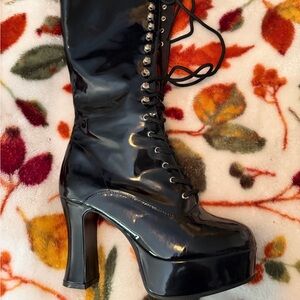 Funtasma Black Patent Lace-Up Platform Heeled Boots